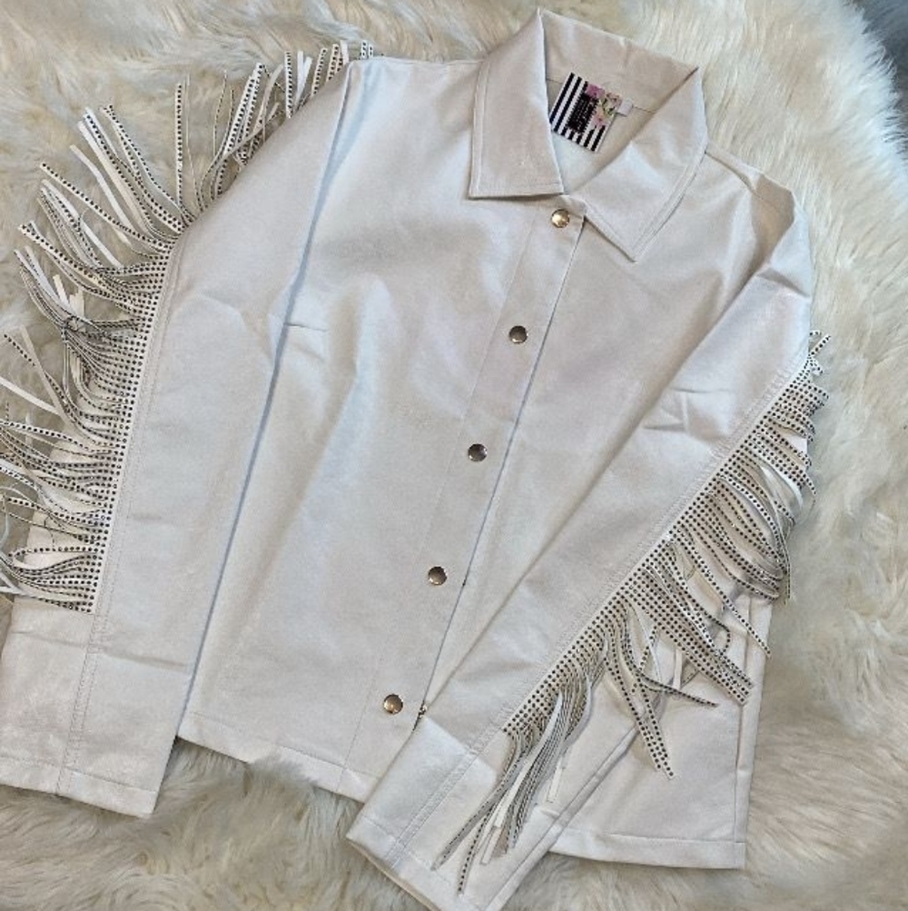 Miss Lola White Fringe Blazer